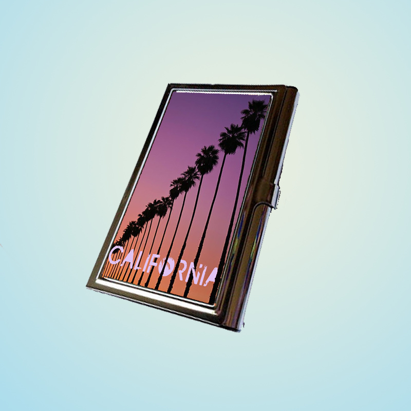 California Palm Tree Pattern Stainless Steel Business Card Case Holder Cover