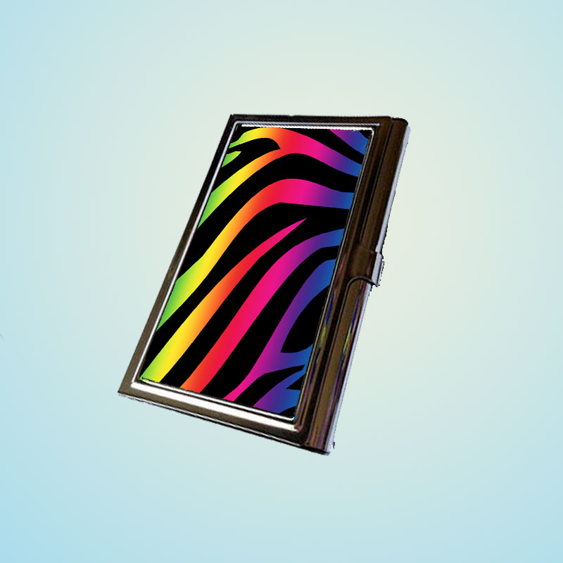 Rainbow Zebra Stripe Pattern Stainless Steel Business Card Case Holder Cover