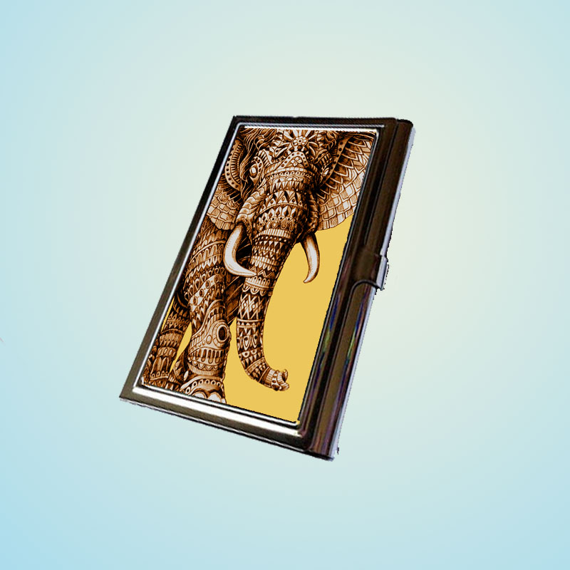 Elephant Aztec Pattern Stainless Steel Business Card Case Holder Cover