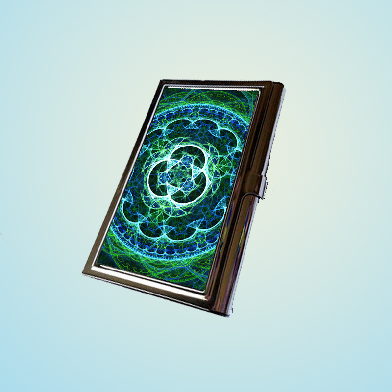 Neon Mandala Design Stainless Steel Business Card Case Holder Cover