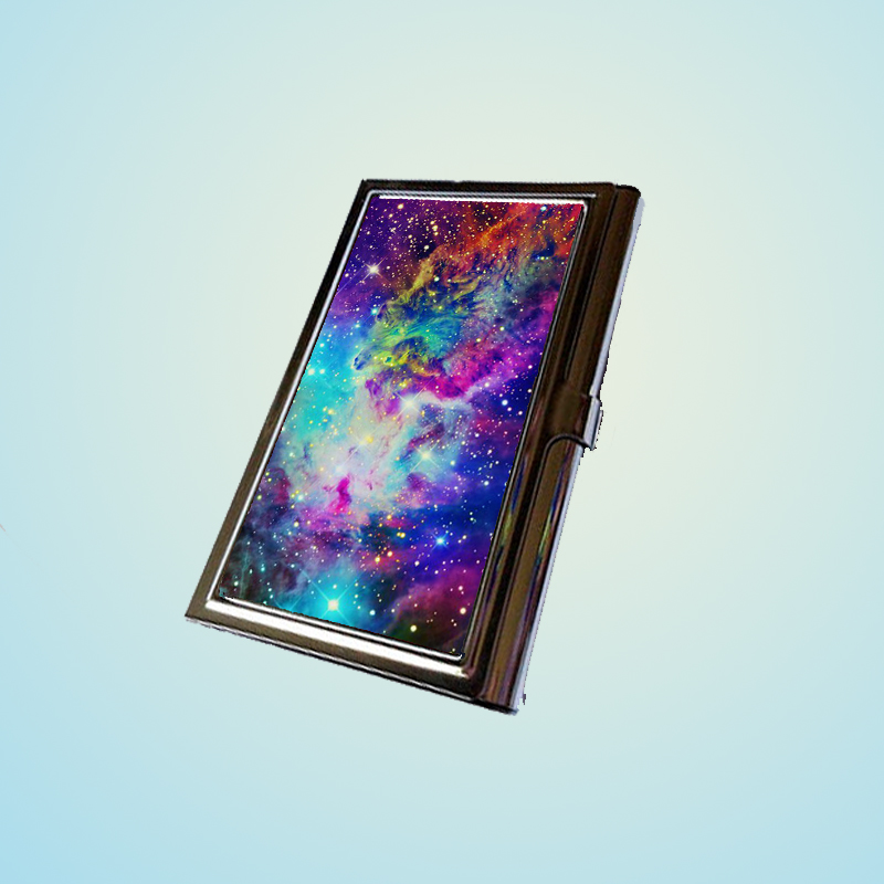 Fox Galaxy Nebula Pattern Stainless Steel Business Card Case Holder Cover