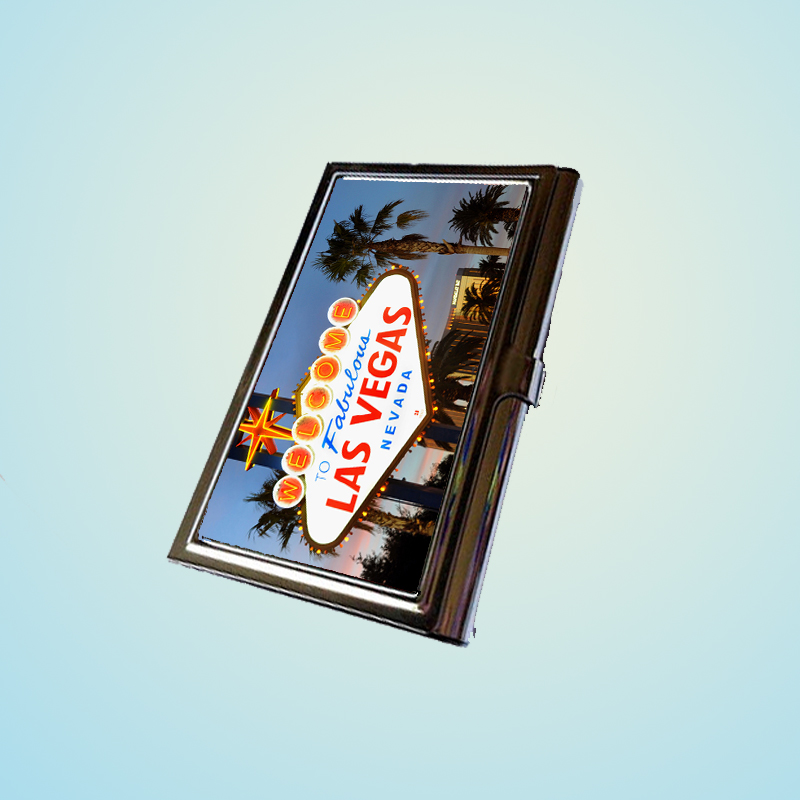 Welcome To Las Vegas Signboard Stainless Steel Business Card Case Holder Cover