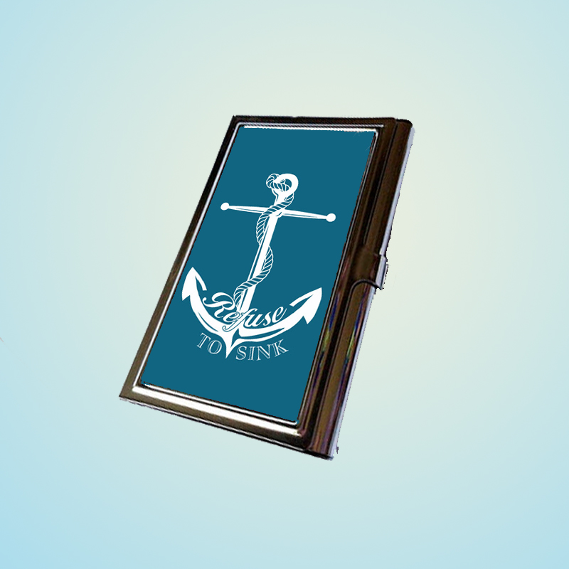 Refuse To Sink Anchor Stainless Steel Business Card Case Holder Cover