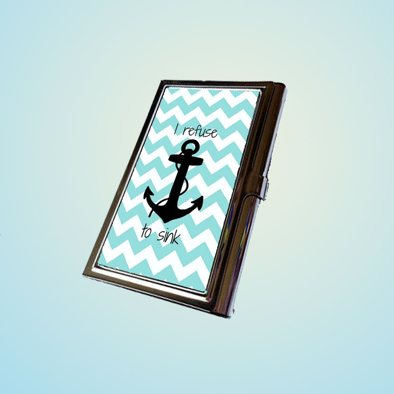 Refuse To Sink Anchor Monogram Stainless Steel Business Card Case Holder Cover