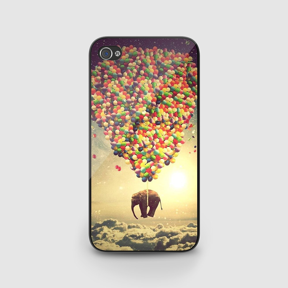 Elephant Balloon Case For Iphone 4 4s 5 5s 5c Ipod Touch 4 5 Case Cover Black/ White